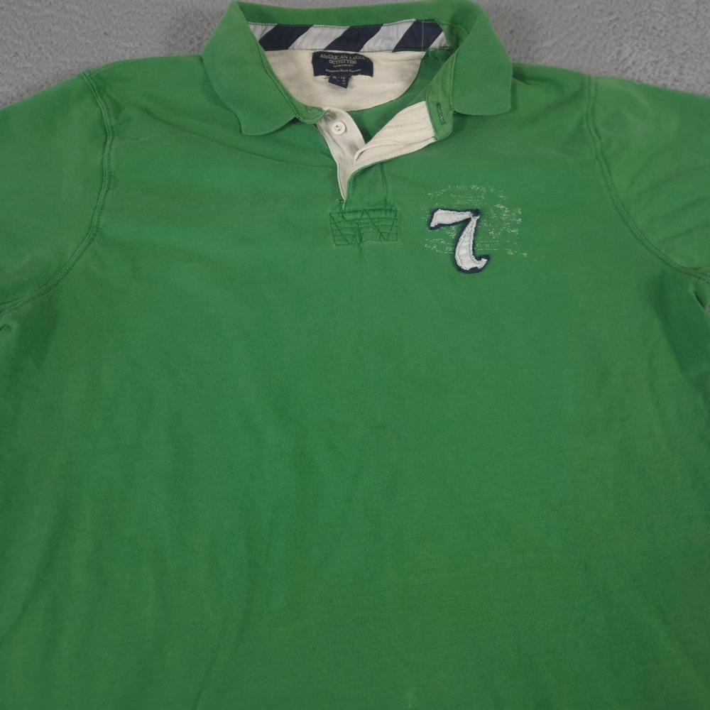 VINTAGE American Eagle Polo Shirt Mens XL Rugby Cotton Number 7 Applique Y2K